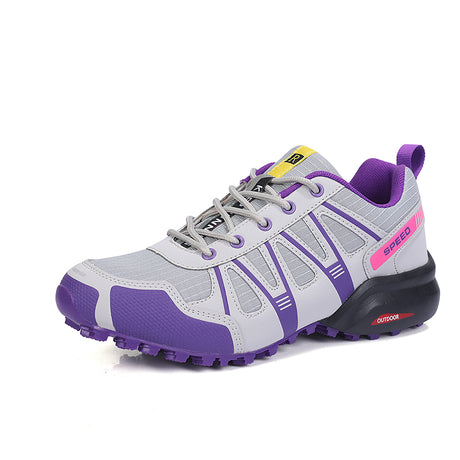 Unisex-Laufschuh in Lila-Grau – orthopädisch, atmungsaktiv, leicht und mit Antischmerz-Sohle für sportliche Einsätze.