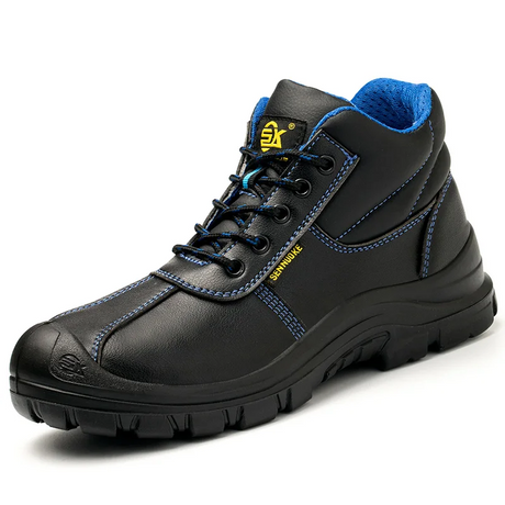  TGX-W38 S3 Sicherheitsstiefel in Schwarz mit Stahlkappe und blauer Polsterung – Unisex