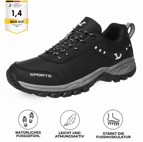 Orthopädischer Wanderschuh in Schwarz – TigleX ComfortTrail mit Antischmerz-Sohle, griffiger Outdoor-Sohle, ergonomischer Passform und ideal für Trekking, Wandern oder lange Spaziergänge. Lizenznummer: TGX2581W