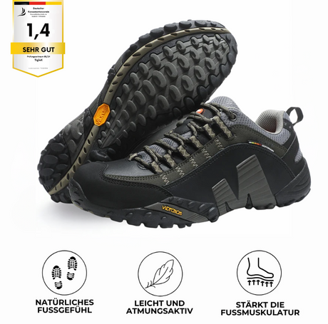 TigleX Flow Wanderschuh mit robuster Profilsohle – orthopädisch, ergonomisch, atmungsaktiv und ideal für Trekking, Wandern und schmerzfreies Gehen. Siegel Lizenznummer: TGX2581W