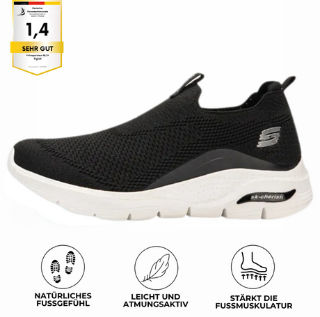 Orthopädischer Gesundheitsschuh in Schwarz von TigleX – rutschfeste Sohle, atmungsaktives Mesh und natürliches Fußgefühl, ideal für langes Gehen und Stehen.