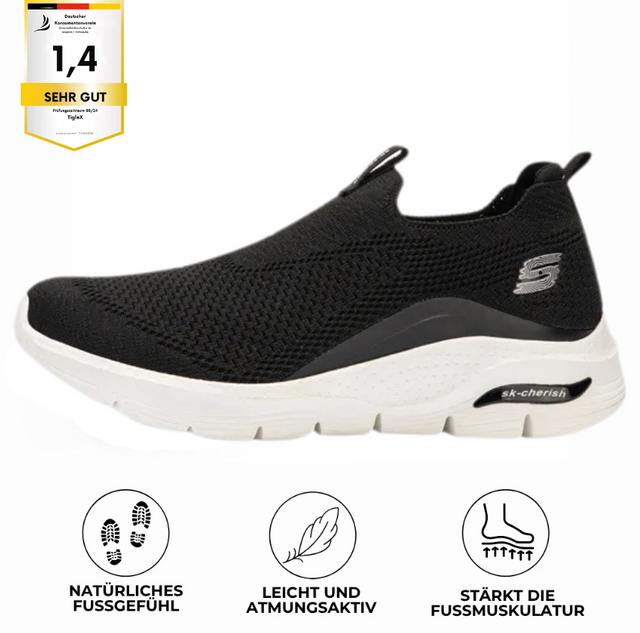 Orthopädischer Gesundheitsschuh in Schwarz von TigleX – rutschfeste Sohle, atmungsaktives Mesh und natürliches Fußgefühl, ideal für langes Gehen und Stehen.