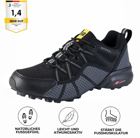 Orthopädischer Wanderschuh TigleX Ortho in Schwarz-Grau – ergonomisch, rutschfest, mit Antischmerz-Sohle und atmungsaktivem Obermaterial für schmerzfreies Gehen. Lizenznummer: TGX2581W