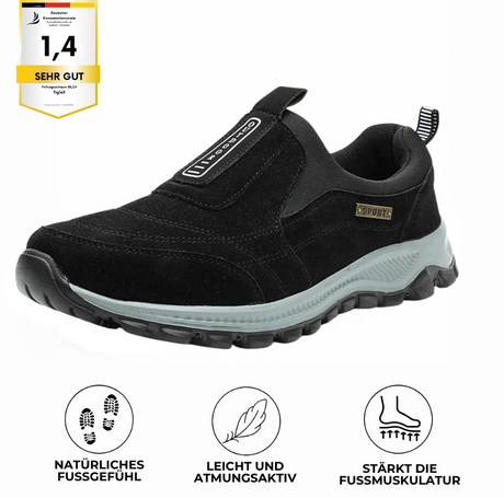 Orthopädischer Alltagsschuh TigleX VitalStep in Schwarz – ergonomisch, rutschfest, mit breiter Zehenbox und Antischmerz-Sohle, geeignet bei Rückenschmerzen und Fersensporn. siegel Lizenznummer TGX2581W